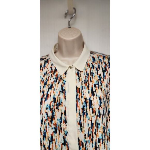 Ellen Tracy Women's Long Sleeve Semi-Sheer Button Down Geo Print Blouse Size L - Picture 5 of 8